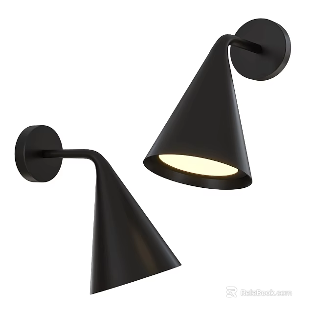 Modern Black Wall Lamp with Conical Shade and Warm Light Wall Mounted Design 3d model