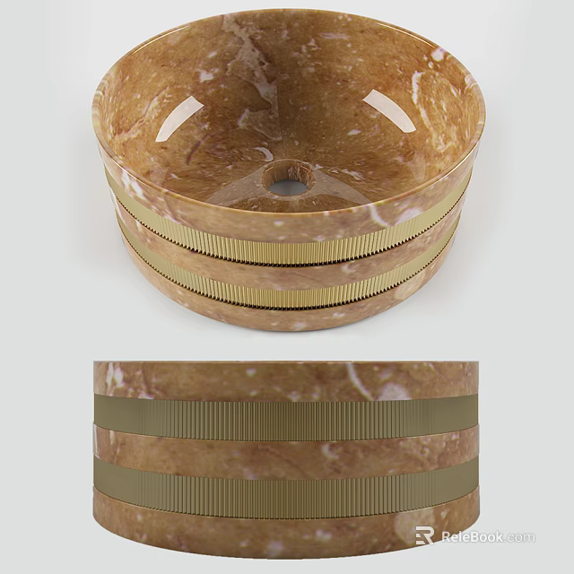 Elegant Brown Marble Wash Basin With Gold Stripes Layered Modern Design 3d model 