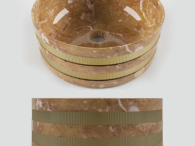 Elegant Brown Marble Wash Basin With Gold Stripes Layered Modern Design 3d model