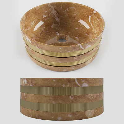 Elegant Brown Marble Wash Basin With Gold Stripes Layered Modern Design 3d model