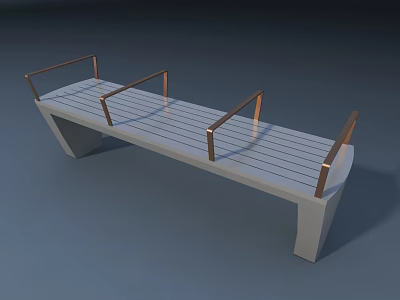 Modern Public Bench With White Body Copper Armrests And Striped Seat 3d model