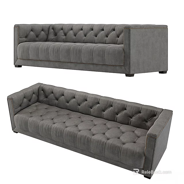 Elegant Gray Fabric Double Sofa With Tufted Design And Modern Style 3d model