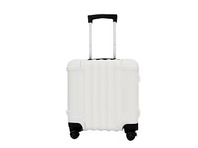 White Hard Shell Suitcase with Vertical Stripes Black Handle and Wheels 3d model