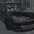 Black Porsche Cayenne SUV with Sporty Modified Exterior Design and Modern Building Background