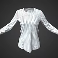 White Long Sleeve Shirt with Black Polka Dots and Round Neck Casual Design