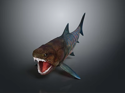 Realistic Aquatic Animal Shark 3D Model Showing Open Mouth And Sharp Teeth 3d model