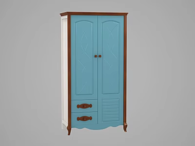 Light Blue Classic Wardrobe With Double Doors Wooden Frame Drawers And Decorative Handles 3d model