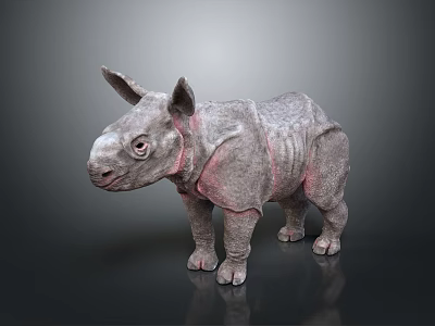 Realistic 3D Baby Rhinoceros Model With Gray Wrinkled Skin Small Horn And Smooth Surface 3d model