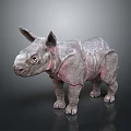 Realistic 3D Baby Rhinoceros Model With Gray Wrinkled Skin Small Horn And Smooth Surface