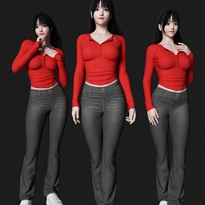 Standing Beauty Figure Jeans Figure Woman 3d model