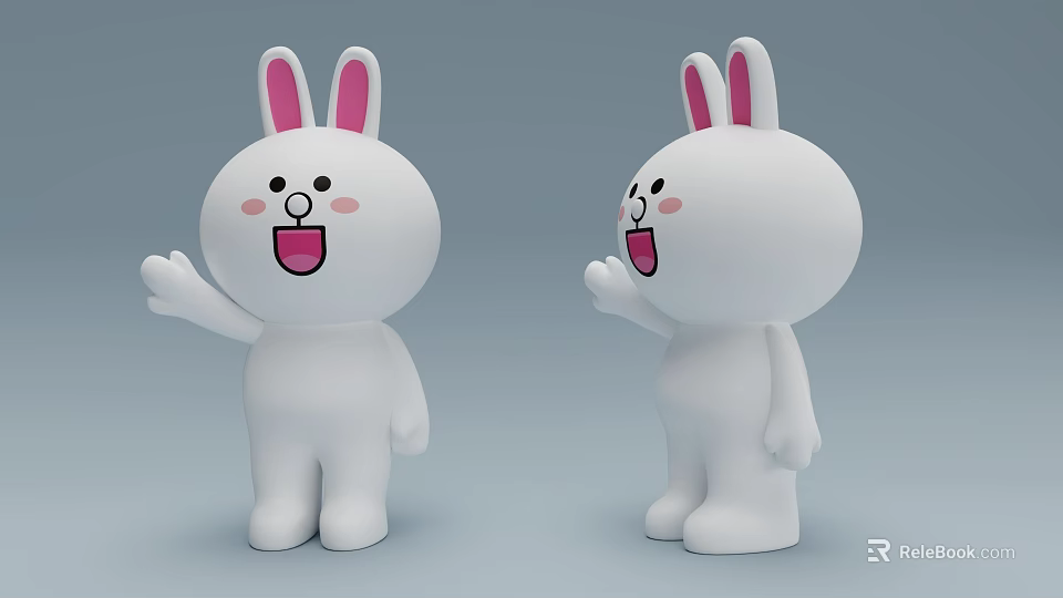 Cute White Cartoon Rabbit Figurines Decorative Ornament Set With Pink Ears For Home Decor 3d model 
