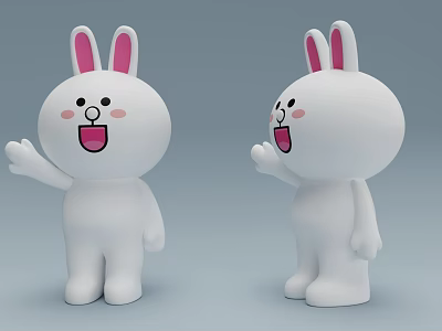 Cute White Cartoon Rabbit Figurines Decorative Ornament Set With Pink Ears For Home Decor 3d model