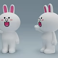 Cute White Cartoon Rabbit Figurines Decorative Ornament Set With Pink Ears For Home Decor