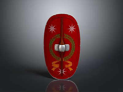 Red Shield With White Stars Laurel Wreath Ribbons And Metal Buckle Design 3d model