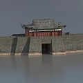 Ancient Architecture With Gray City Wall Traditional Roof Red Doors And Arched Gate