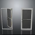 Display Of White Framed Mesh Doors With Open And Closed Panels