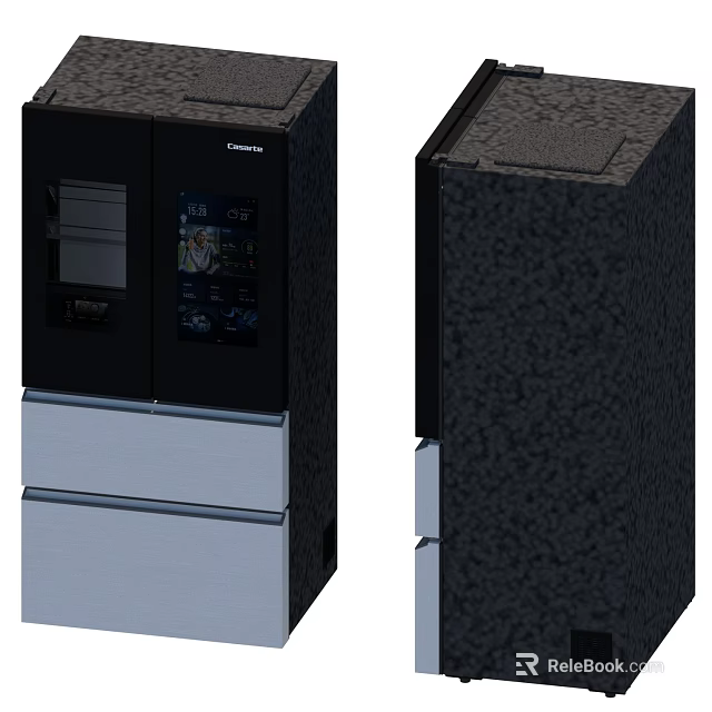 Modern Home Refrigerator With Black Silver Design Digital Display And Textured Surface 3d model 