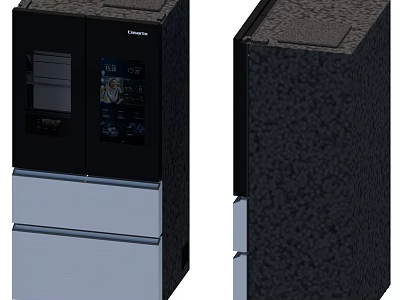 Modern Home Refrigerator With Black Silver Design Digital Display And Textured Surface 3d model