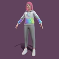 Game Movie Character With Pink Hair And Hoodie Featuring Colorful Gradient Sleeves And Star Pattern