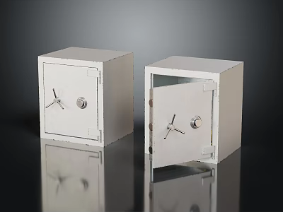 Commercial Safes One Closed and One Open White Metal Security Units 3d model