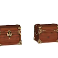 Vintage Brown Wooden Trunks With Brass Metal Accents And Classic Decorative Details