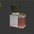 Modern Electric Coffee Grinder With Silver Metal Body And Red Coffee Bean Hopper