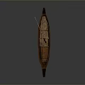 Traditional Brown Wooden Boat As Water Transportation With Round Cover And Wooden Paddle