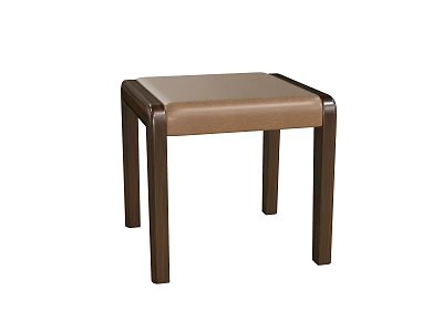Comfortable Wooden Stool With Brown Cushion Dark Wooden Legs Modern Home Use Design 3d model