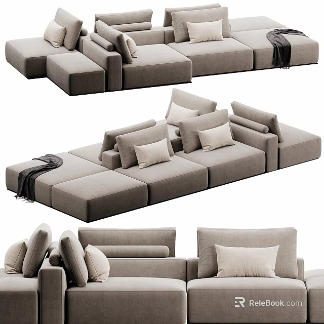 Modern Modular Sectional Sofa with Comfortable Cushions and Decorative Pillows 3d model