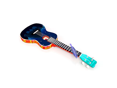 Colorful Toy Ukulele With Blue Body Star Patterns And Green Neck 3d model
