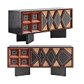 Modern Decorative Cabinet With Geometric Diamond Patterns And Wooden Panel Details