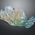 Scenic 3D Natural Landscape Model With Mountain Range And Green Valleys
