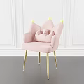 Cute Pink Upholstered Dining Chair With Golden Legs And Yellow Pom Poms On Backrest