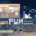 Vibrant Commercial Street With Look Cafe Coffee Shop Outdoor Seating Green Plants And Lights
