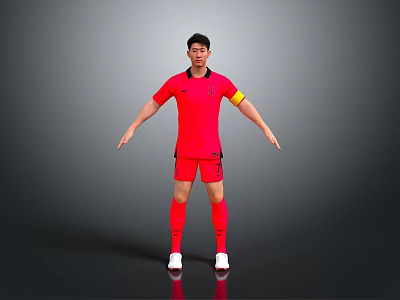 Game Movie Character In Red Sports Uniform With Yellow Armband And White Shoes Standing Pose 3d model