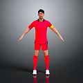 Game Movie Character In Red Sports Uniform With Yellow Armband And White Shoes Standing Pose