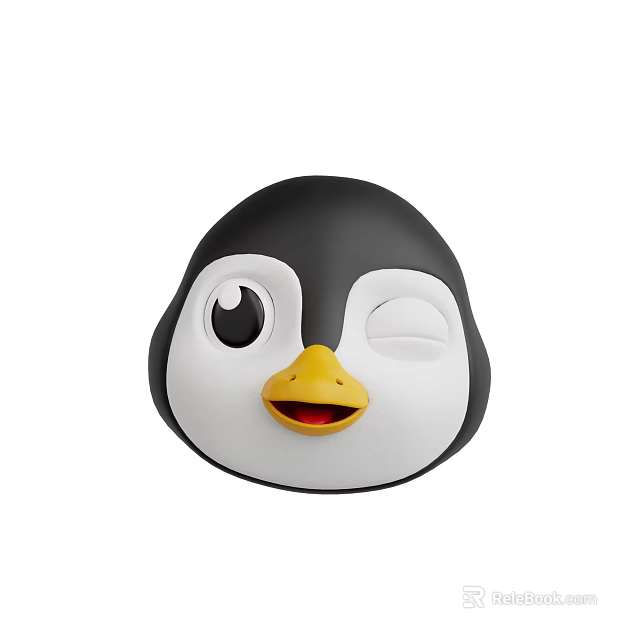 Cartoon Penguin Head With Black White Plumage Big Eyes Yellow Beak Open Mouth Playful Expression 3d model 