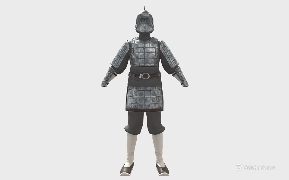 Ancient Warrior Defensive Weapon Armor With Square Plates Helmet And Shoulder Guards 3d model 