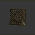 Rusty Square Metal Grate with Intricate Hollow Patterns in Vintage Landscape