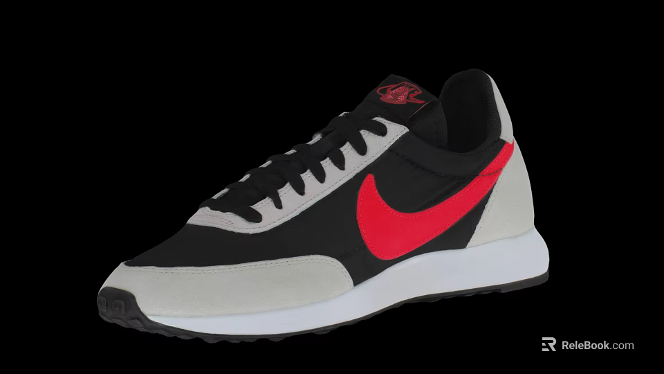 Black Gray Red Low Top Lace Up Sneakers With White Sole And Red Side Logo 3d model 