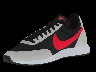 Black Gray Red Low Top Lace Up Sneakers With White Sole And Red Side Logo 3d model