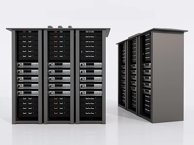 Multiple Server Racks With Network Ports Indicator Lights And Slots For Data Center Use 3d model