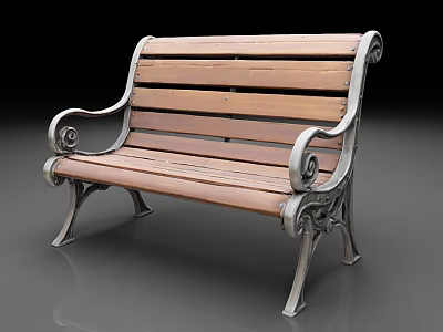 Elegant Outdoor Bench With Wooden Slats And Ornate Metal Armrests For Garden Use 3d model
