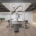 Modern Public Office Space Interior Design With Glass Doors Entrance Steps And Office Furniture
