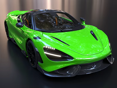 Vibrant Green Supercar With Aerodynamic Body Design Black Roof And LED Headlights 3d model