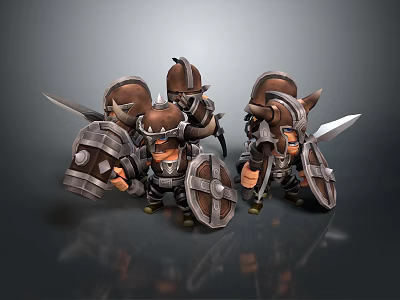 Fantasy Dwarf Warriors Group With Medieval Armor Shields And Weapons 3d model