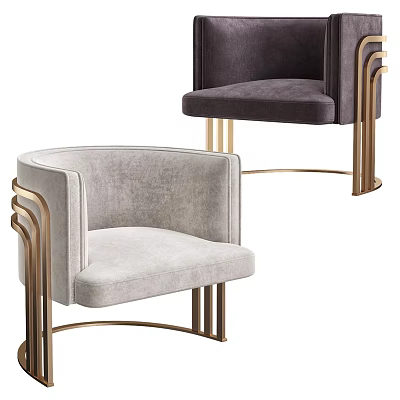 Elegant Modern Single Sofa With Light Gray Dark Gray Velvet Upholstery And Gold Metal Frame 3d model