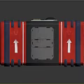 Red Equipment Case With Blue Accents Open Front Compartment And White Upward Arrows