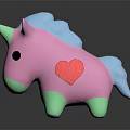 Pink Unicorn Plush Toy with Blue Horn Mane Green Hooves and Red Heart Design