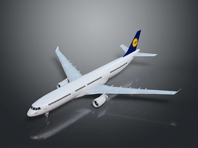 Lufthansa Commercial Airplane White Fuselage Blue Tail Fin Reflective Surface 3d model